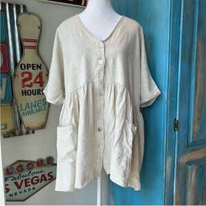 100% Cotton Dress/Tunic Elegant Cream Button-Down mini dress or tunic